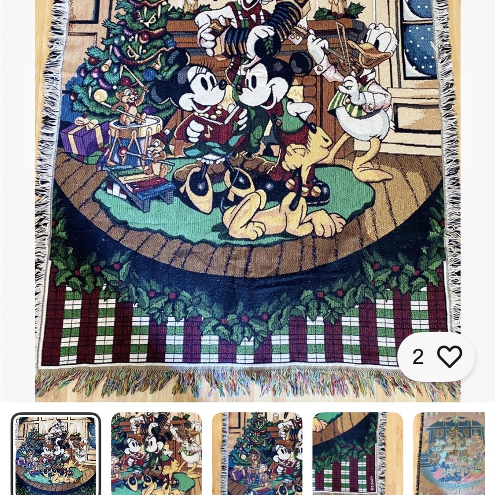 Disney Christmas tapestry throw blanket Mickey, Minnie, Pluto, Goofy, Donald